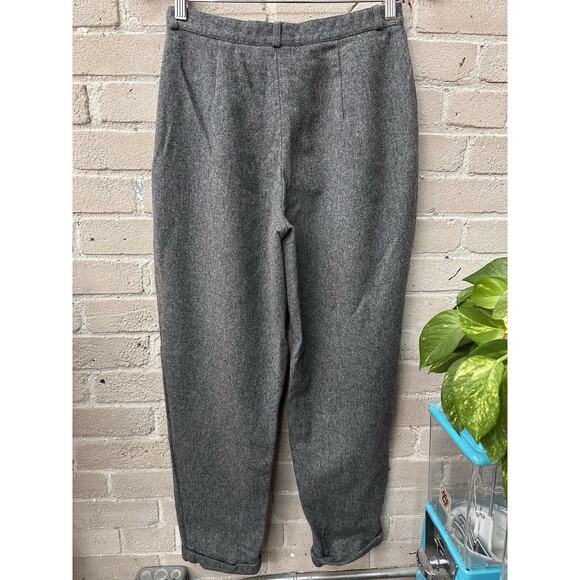 Vintage 80s Ann Taylor Pleated Wool Pants Gray Cuffed Pockets 27” Waist Academia - Picture 3 of 10